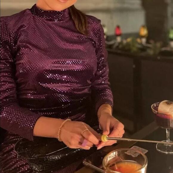 ZARA Purple SEQUIN MIDI DRESS Size Extra Small XS - Picture 10 of 15